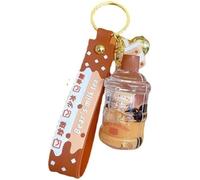 Porte-clés Kawaii, Porte-clés Créatif et Intéressant Ours Flottant en Liquide pour Thé au Lait Brun Porte-clés Chanceux en Forme de Bouteille, taille unique