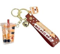 Porte-clés Kawaii, porte-clés liquide ours créatif intéressant flottant thé au lait brun ours bouteille de chance porte-clés, Thé au lait, Taille Unique