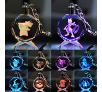 Porte-clés lampe en cristal coloré Anime Pokémon, figurines d'action Pikachu, pendentif en verre, veilleuse, jouets, cadeaux A7