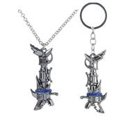 Porte-clés lanceur de fusée requin combiné avec pendentif en forme d'os de poisson rouge, adapté pour accrocher sur un sac à dos, métal, 1