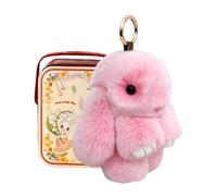Porte-clés Lapin Bélier avec Boîte Luxueuse, 2026 Fait Main Pompon Lapin Doux, Charme de Porte-clés Rabbit en Peluche, Anneau Mignon Bunny aux Oreilles Tombantes, Mini Câlin Bunny Cadeau de Pâques