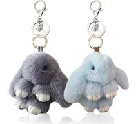 Porte-Clés Lapin En Peluche,2 Pièces Pendentif Lapin Doux,Décoration Lapin Mignon Pour Sacs à Main, Sacs à Dos Et Clés, Easter Cadeau Pour Les Filles (Gris Fumée Et Vert)