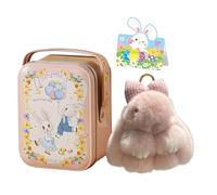 Porte-clés lapin en peluche avec étain - Doux et moelleux - Nœud papillon - Joli lapin coloré - Porte-clés pour femme - Accessoire de pendentif pour maman, fille, famille, amie, rose, 10.6*8*6.3cm