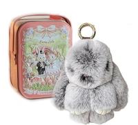 Porte-clés lapin Lulu, joli porte-clés Bunnylulu avec boîte exquise, porte-clés lapin en peluche, gris, taille unique