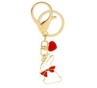 Porte-Clés Lapin - Porte-Cléf Lapin avec Nœud Rouge & Pendentif Cœur, Métal Doré & Émail, Porte-Clé Mignon et Charme de Sac pour Femmes & Filles, Cadeau de Porte-Clés Mignon pour Proches