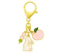 Porte-Clés Lapin - Porte-Cléf Rabbit et Charme de Sac pour Filles avec Pendentif Pêche & Tanghulu, Cadeaux de Porte-Clé Mignons pour Amatrices d'Animaux Femmes