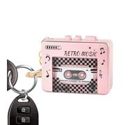 Porte-clés lecteur cassette - Petit pendentif cassette avec 10 chansons, porte-clés disque de musique, pour sac à dos, sac à main, fête, voyage, maison, bureau, trajet, salle de classe, école, rose