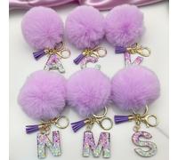Porte-clés lettre (1 pièce), anneau pompon mignon et duveteux, à accrocher aux sacs, sacs à dos, voitures, cadeau idéal pour les filles, accessoire de portefeuille et de sac à main, porte-clés à pompo