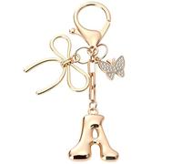 Porte-clés Lettre A Doré avec Papillon et Nœud - Bijou de Sac Initiale Alphabet, Porte Clé Personnalisé Femme, Charm Sac à Main Élégant, Accessoire Mode Porte-Clef Initial pour, Cadeaux pour femmes