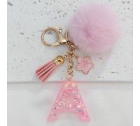 Porte-clés lettre A-Z avec pompon rose pastel, pendentif de sac et anneau porte-clés. Accessoire de sac festif indispensable. Cadeau idéal pour la Saint-Valentin/Anniversaire/Nouvel An. Indispensable 