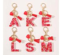 Porte-clés Lettre A-Z, porte-clés mode anglais alphabet rouge avec pendentif cœur et gland. Accessoire gothique mignon style Y2K pour femmes, sac à main, sac à dos, voiture. Cadeau de la Saint-Valenti
