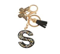 Porte-clés lettres personnalisées, papillon noir avec pompon, initiales porte-clés comme petits cadeaux pour les femmes (S)