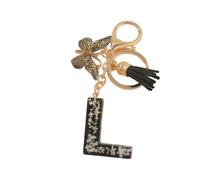 Porte-clés lettres personnalisées, papillon noir avec pompon, initiales porte-clés comme petits cadeaux pour les femmes (L)
