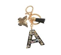 Porte-clés lettres personnalisées, papillon noir avec pompon, initiales porte-clés comme petits cadeaux pour les femmes (A)