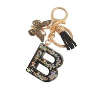 Porte-clés lettres personnalisées, papillon noir avec pompon, initiales porte-clés comme petits cadeaux pour les femmes (B)