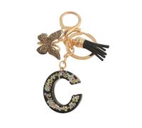 Porte-clés lettres personnalisées, papillon noir avec pompon, initiales porte-clés comme petits cadeaux pour les femmes (C)