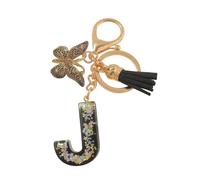 Porte-clés lettres personnalisées, papillon noir avec pompon, initiales porte-clés comme petits cadeaux pour les femmes