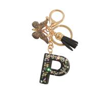 Porte-clés lettres personnalisées, papillon noir avec pompon, initiales porte-clés comme petits cadeaux pour les femmes (P)