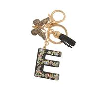 Porte-clés lettres personnalisées, papillon noir avec pompon, initiales porte-clés comme petits cadeaux pour les femmes (E)
