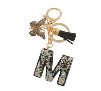 Porte-clés lettres personnalisées, papillon noir avec pompon, initiales porte-clés comme petits cadeaux pour les femmes (M)