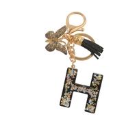 Porte-clés lettres personnalisées, papillon noir avec pompon, initiales porte-clés comme petits cadeaux pour les femmes (H)