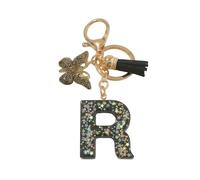Porte-clés lettres personnalisées, papillon noir avec pompon, initiales porte-clés comme petits cadeaux pour les femmes (R)