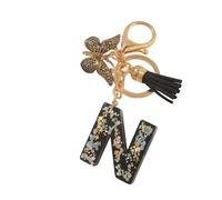 Porte-clés lettres personnalisées, papillon noir avec pompon, initiales porte-clés comme petits cadeaux pour les femmes (N)