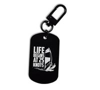 Porte-clés Life Begins At 25 Knots Sports Planche à voile en acier gravé, Noir , taille unique