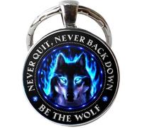 Porte-clés loup, cadeaux de loup, amoureux de loup, esprit de loup, Be The Wolf, yeux de loup, Never Quit Never Back Down, Loup natif, bronze, 25