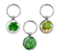 Porte-clés Lucky Trèfle à quatre feuilles Fortune Keychain Lot de 3 Porte cle Porte Bonheur Fortune Keychain Porte-clés Charm étincelant de trèfle Saint Patrick Jour Cadeau