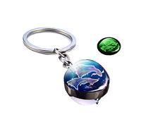 Porte-clés lumineux de luxe 12 constellations porte-bonheur pendentif boule de verre zodiaque chaîne de clés phosphorescent dans le noir anneau de clés / symbolisant le succès, Poissons., L