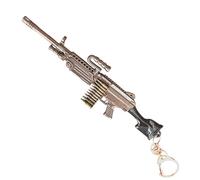 Porte-clés M240 réplique de mitrailleuse | Design militaire miniature | Alliage zamak émaillé | Taille 15 cm avec chaîne | Cadeau original pour les fans de l'armée et des armes, Chromé, rouge et
