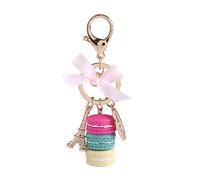 Porte-clés Macaron en Alliage Mignon Coloré Macaron Tour Eiffel Pendentif Voiture Charme Décoration pour Maison Enfants de Fête Noël(15 * 7 * 2cm-Rose Rouge)