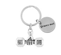 Porte-clés Main Haltère Musculation Argenté Gravure Personnalisée Sur Médaille Bijou Homme