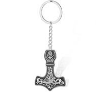 Porte-clés marteau de Thor Viking en acier inoxydable Mjolnir nordique vintage amulette païenne, Argenté 2, taille unique