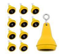 Porte-clés Mayfair CombiCraft jaune avec gravure numéroté de 1 à 10. Le porte-clés d’un diamètre de 70 mm dispose aussi d’un crochet en S. Adapté pour hôtels et plus.