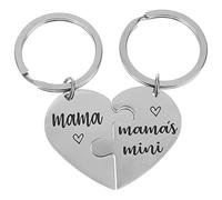 Porte-clés mère fille cœur puzzle porte-clés en acier inoxydable pendentif de poche couple puzzle cadeau fête des mères maman cadeau d'anniversaire, (Silver)