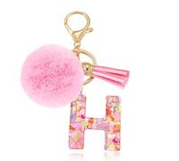 Porte-clés mignon avec des initiales roses, pendentif alphabet en résine brillante avec des lettres éponge de fille écrites dessus, sac à main, sac à dos, accessoire