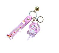 Porte-clés mignon avec pendentif en forme de flocon de neige flottant avec sucette arc-en-ciel, rose