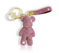Porte-clés mignon avec strass pour femmes et filles, Ours en cristal - Rose, 5*5*3cm