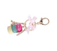 Porte-clés Mignon Coloré en Alliage Forme de Macaron Tour Eiffel Porte-clés Accessoire pour Voiture Décoration ou Sac Pendentif(rose rouge)