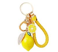 Porte-clés mignon en forme de citron avec strass en forme de fruit pour sac à main, sac à dos, voiture, bijoux cadeau pour homme et femme, jaune
