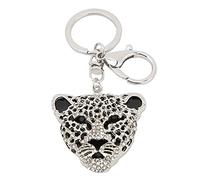 Porte-clés Mode Cristal Léopard Tête de Porte-clés Tête de Léopard Sac de Voiture Pendentif pour Fille D'anniversaire(Argent)