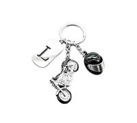 Porte-clés moto avec initiale - Cadeau pour motards - Porte-clés en métal pour homme (usage quotidien et équipement moto) - Plaquette avec initiale et breloques moto et casque