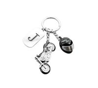 Porte-clés moto avec initiale - Cadeau pour motards - Porte-clés en métal pour homme (usage quotidien et équipement moto) - Plaquette avec initiale et breloques moto et casque