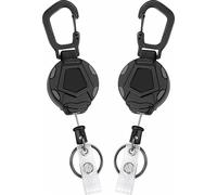 Porte-clés mousqueton rond noir, enrouleur rétractable pour clés d'extérieur avec cordon en acier inoxydable, lot de 2