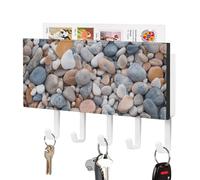 Porte-clés mural adhésif en cuir PU avec 5 crochets, motif galets de plage, idéal pour ranger clés, serviettes et autres petits objets. Parfait pour l'entrée, le couloir, le salon ou le bureau.