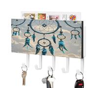 Porte-clés mural décoratif en forme d'attrape-rêves, avec 5 crochets, sans perçage, pour clés et courrier, idéal pour les portes et les étagères d'entrée. Comprend également des crochets pour suspen