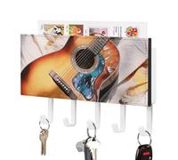 Porte-clés mural en cuir synthétique aquarelle pour guitare acoustique avec 5 crochets, porte-clés autocollant pour entrée, cuisine, salle de bain