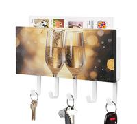 Porte-clés mural en forme de deux verres de champagne, organisateur de courrier, porte-clés adhésif à 5 crochets, sans perçage, pour la maison, l'entrée, le couloir, le salon ou le vestibule. Croche